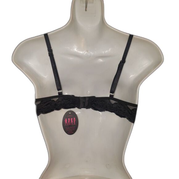 AVID LOVE Black Fishnet Mesh Floral Lace Sheer Underwire Bra Size Medium NEW - Picture 2 of 6